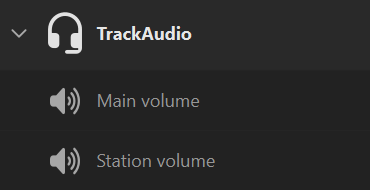 Screenshot of the Stream Deck profile UI with the dials categories filtered to “track”